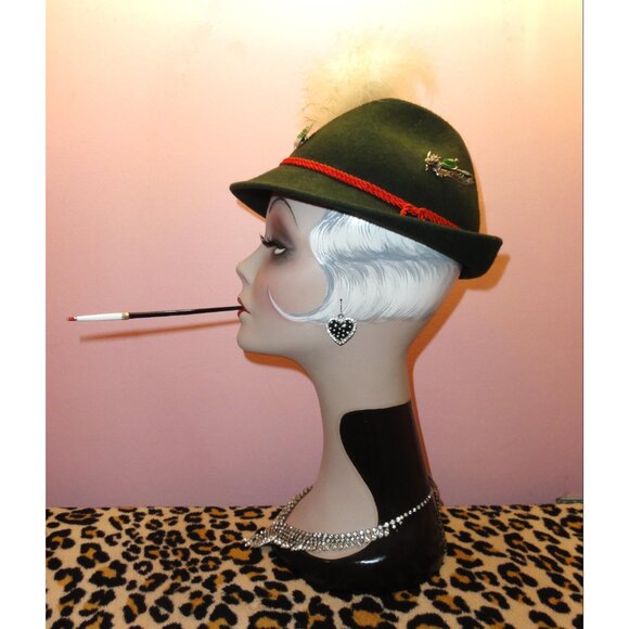 Vintage German Alpine Tyrolean Hat w/ Feather and pins Oktoberfest main image 16